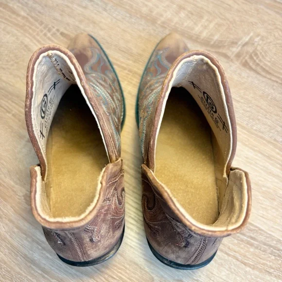 Circle G Brown Teal Western Ankle Booties Womens Size 6 Slip On Embroidered - Picture 5 of 10